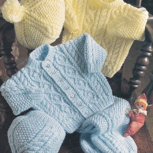 aran knitting pattern for baby boy cardigan and trousers set