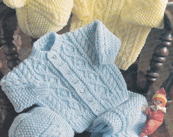 aran knitting pattern for baby boy cardigan and trousers set