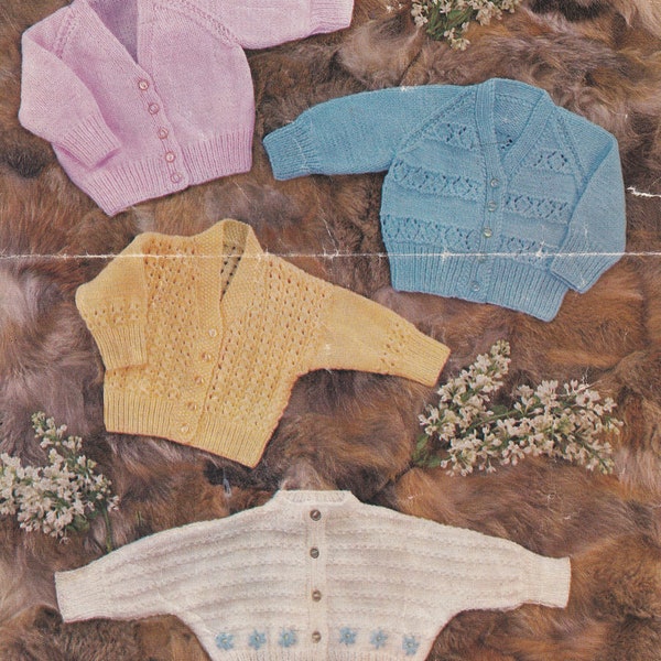 vintage knitting pattern for baby cardigans including dolman sleeve design  - 19 to 20 inch chest