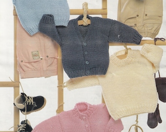 knitting pattern for childrens sweaters and cardigans  knit in chunky yarn - baby to child