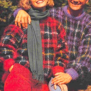 1980s mohair sweater knitting pattern - Highland tartan Scottish theme for men and women