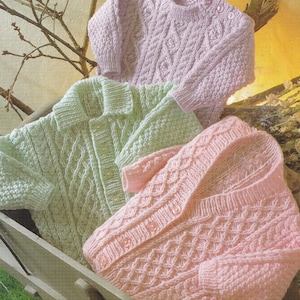 knitting pattern for baby cardigans and sweater with cables