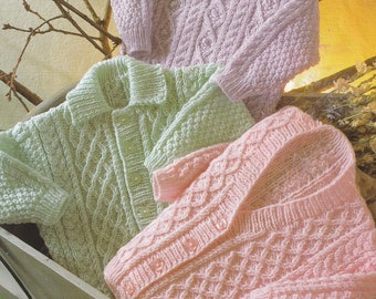 knitting pattern for baby cardigans and sweater with cables