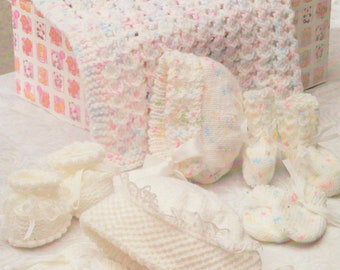 Strickanleitung für Babydecke Schühchen Fäustlinge und Mütze Set