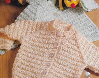 knitting pattern for baby boy or girl hooded and round neck cardigan set