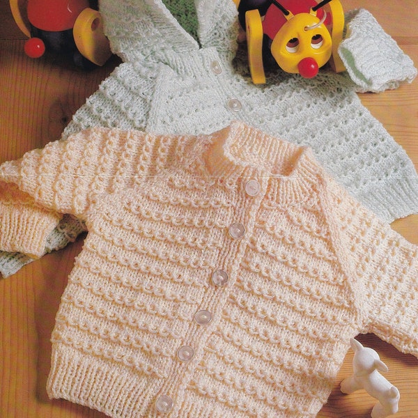 knitting pattern for baby boy or girl hooded and round neck cardigan set