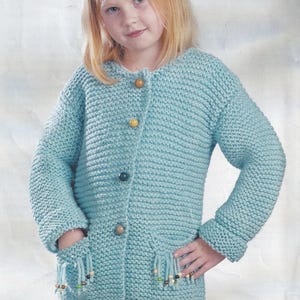 vintage knitting pattern for easy garter stitch chunky girls cardigan and sweater - PDF instant download - knitting pattern for children