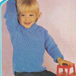 girls and boys chunky polo neck sweater knitting pattern - instant download - vintage