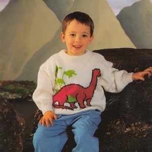Dinosaur Jumper Knitting Pattern PDF Vintage Instarsia Chart Jumper Sweater for Child Double Knit Etsy UK