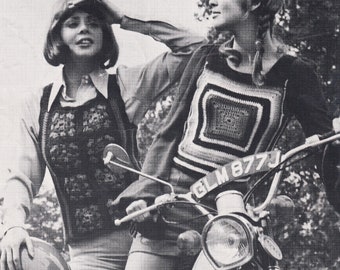 vintage 1970s crochet pattern for ladies granny square vest and tank top - PDF instant download