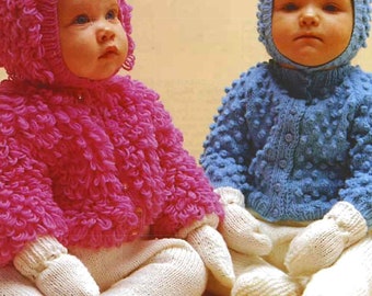 knitting pattern for baby loopy and bobble cardigan and jacket with hood