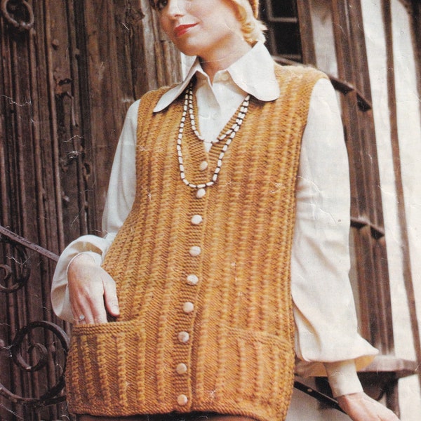 lange Vintage Weste Cardigan und Beanie Mütze Strickanleitung - Sofort download