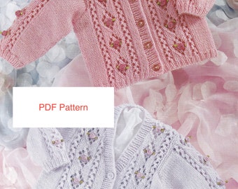 vintage baby knitting pattern for cute rosebud cardigan - two styles