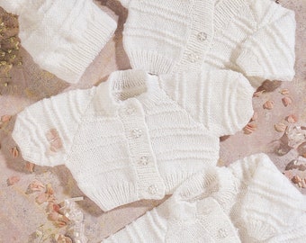 vintage knitting pattern for baby cardigans and hat set - including premature size