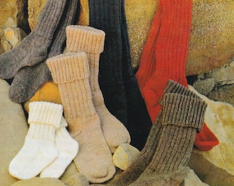 adult and childrens boot and long socks knitting patterns in dk yarn - knit in the round