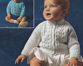 vintage 3 ply and 4 ply baby cardigan knitting patterns, 4 designs, PDF instant download, 18-22 inch chest
