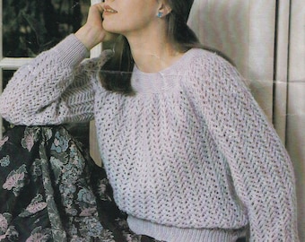beautiful vintage knitting pattern for ladies stylish lace long sleeved sweater, PDF instant download