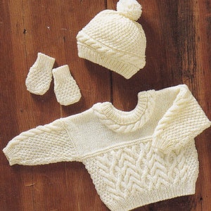dk knitting pattern for baby boy or girl sweater hat and mittens set