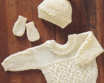 dk knitting pattern for baby boy or girl sweater hat and mittens set