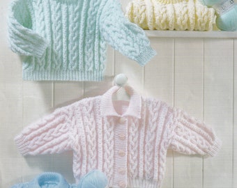 baby knitting pattern - cable jacket and sweater in dk yarn