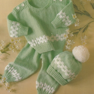 knitting pattern for baby boy sweater hat and trousers set