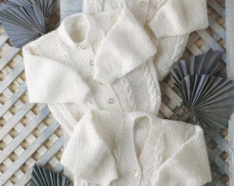 4 ply baby cardigans knitting pattern including premature size, PDF instant download, 12 to 24 inch chest, vintage pattern