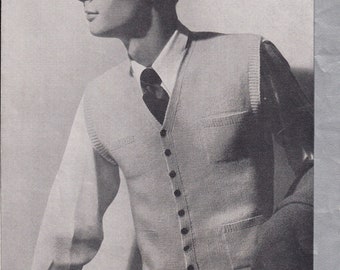 vintage knitting pattern PDF download - mens 3 ply waistcoat