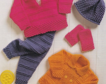 PDF knitting pattern for baby set with blackberry stitch edging