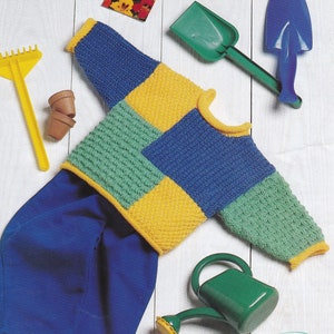 vintage knitting pattern for cute baby to child colour block sweater age 0-3 years