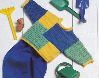 vintage knitting pattern for cute baby to child colour block sweater age 0-3 years