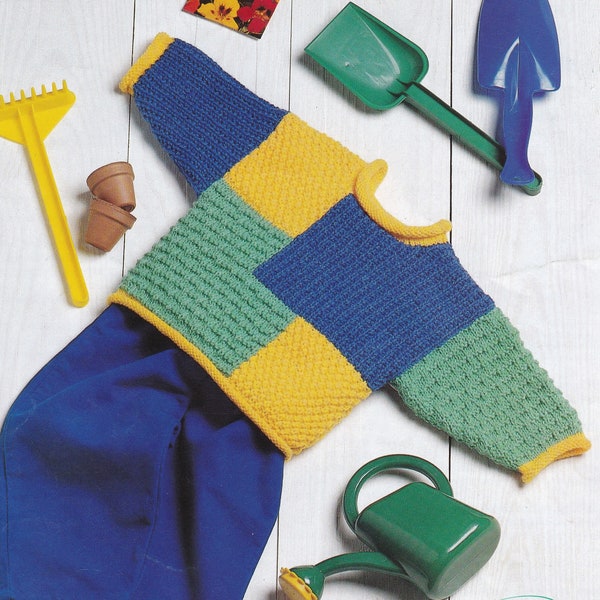 vintage knitting pattern for cute baby to child colour block sweater age 0-3 years