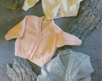 4 ply baby cardigans knitting pattern including premature size, PDF instant download, 12 to 24 inch chest
