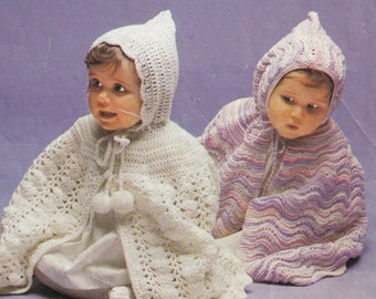 vintage knitting and crochet pattern for lovely baby hooded poncho capes