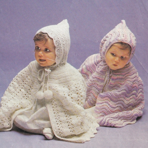 Vintage Strick- und Häkelanleitung für Baby-Kapuzen-Poncho-Umhänge