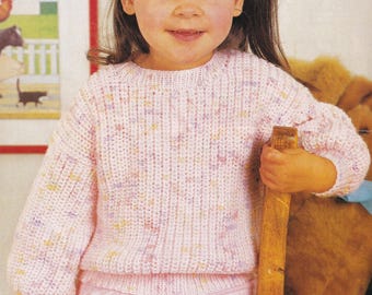 vintage knitting pattern for baby and girls sweater DK 8 ply yarn PDF instant download 18-24 inch chest