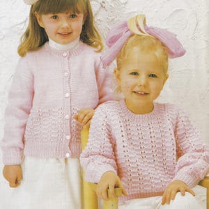 vintage knitting pattern for little girls or boys cardigan and sweater in feather and fan lace 22 to 24 inch chest PDF instant download
