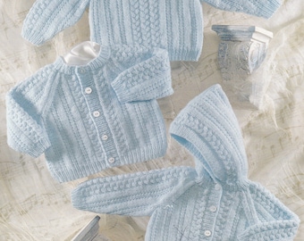knitting pattern for baby boy hooded and round neck cardigan and jumper set