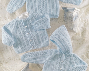 knitting pattern for baby boy hooded and round neck cardigan and jumper set