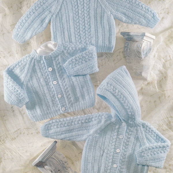 knitting pattern for baby boy hooded and round neck cardigan and jumper set