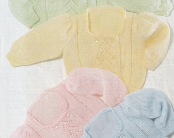 vintage knitting pattern for pretty baby cardigan with puff sleeves - 14 to 26 inch chest - DK or 4 ply