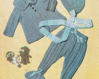 prachtig vintage babybreipatroon - setje met jasje, legging en muts