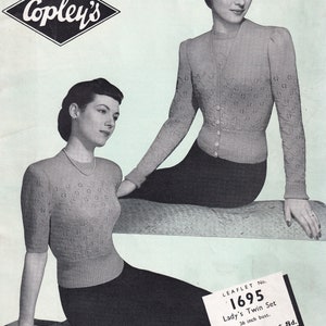 vintage 1940s knitting pattern - ladies 3 ply twin set - PDF instant download