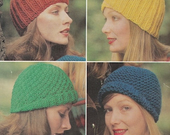 vintage knitting pattern for adult ladies chunky head hug hats