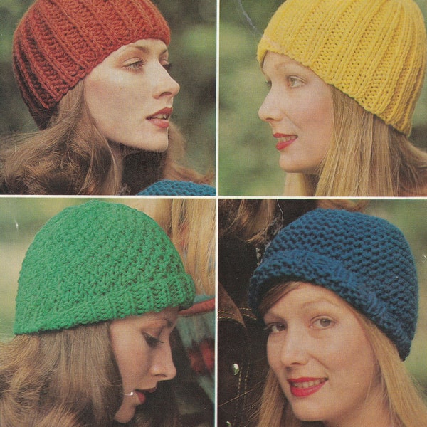 vintage knitting pattern for adult ladies chunky head hug hats
