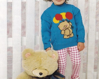 Forever Friends teddy bear jumper vintage knitting pattern for children