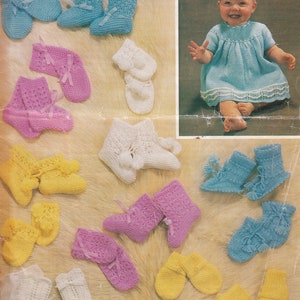 vintage strickanleitung für baby stiefel, fäustlinge und matinee Mantel in 4 fäden und DK garn