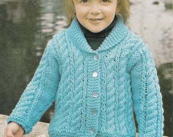 knitting pattern for childrens jacket knit in chunky yarn - toddler to child 20-26 inch chest - PDF instant download