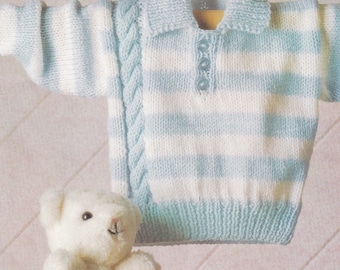 cute baby boy sweater vintage knitting pattern 16-24 inch chest in dk yarn with side cable
