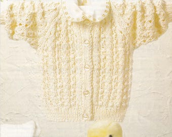 vintage knitting pattern for baby to child textured cardigan PDF instant download 16-24 inch chest, DK 8 ply cotton