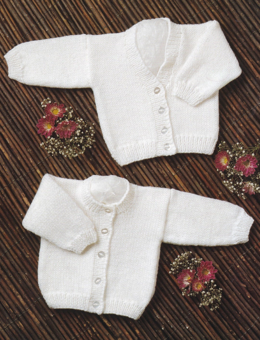 Hand Knitted V-Neck Cardigan For Baby Girl - Premature To 6-12 Months - Choose Your Color (Lilac, Pink, Etc)
